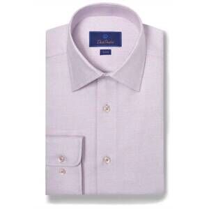 NEW DAVID DONAHUE men's herringbone long sleeve dress shirt in white & berry